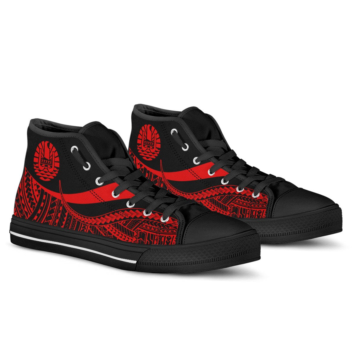 Tahiti Custom Personalised High Top Shoes Red - Polynesian Tentacle Tribal Pattern - Polynesian Pride