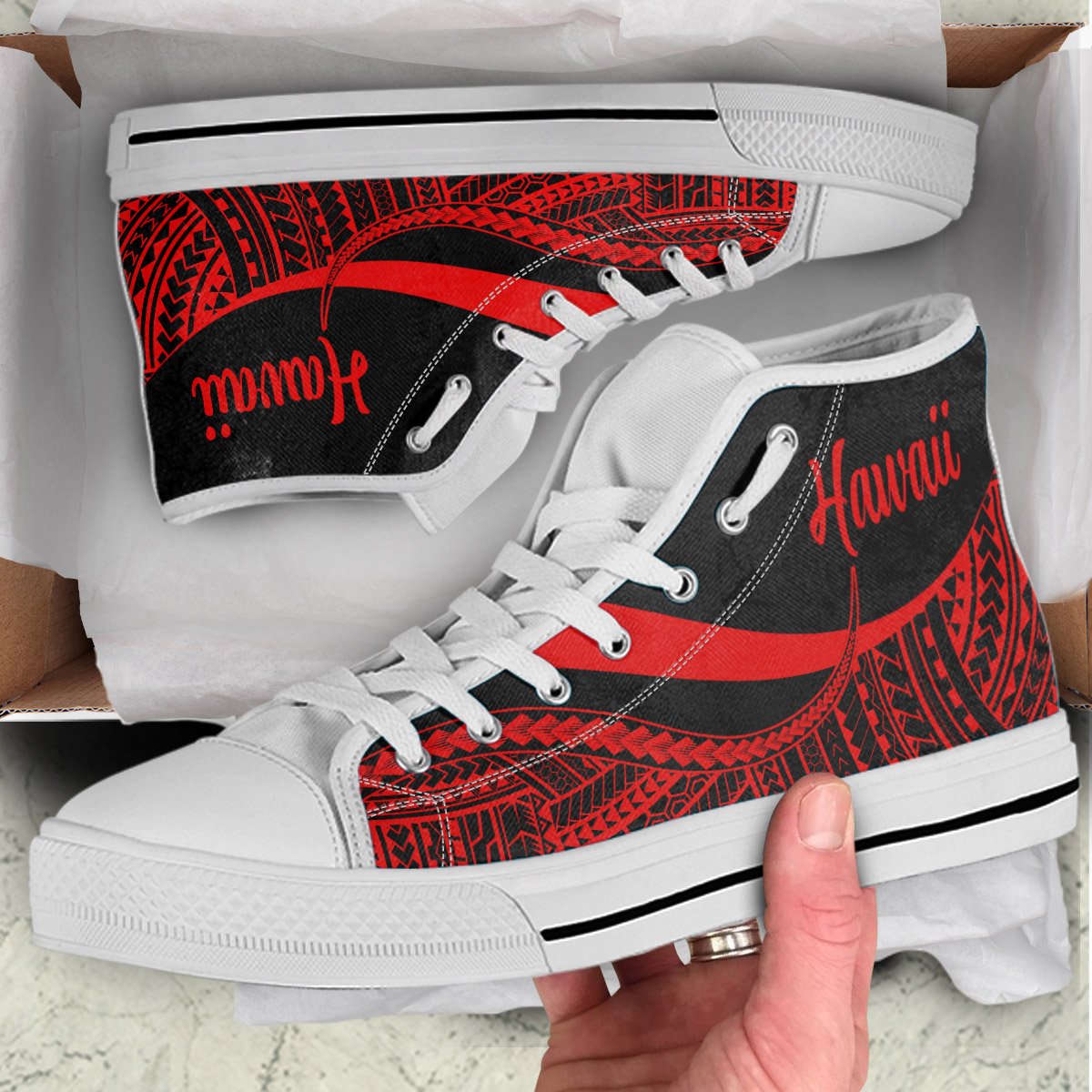 Hawaii High Top Shoes Red - Polynesian Tentacle Tribal Pattern - Polynesian Pride