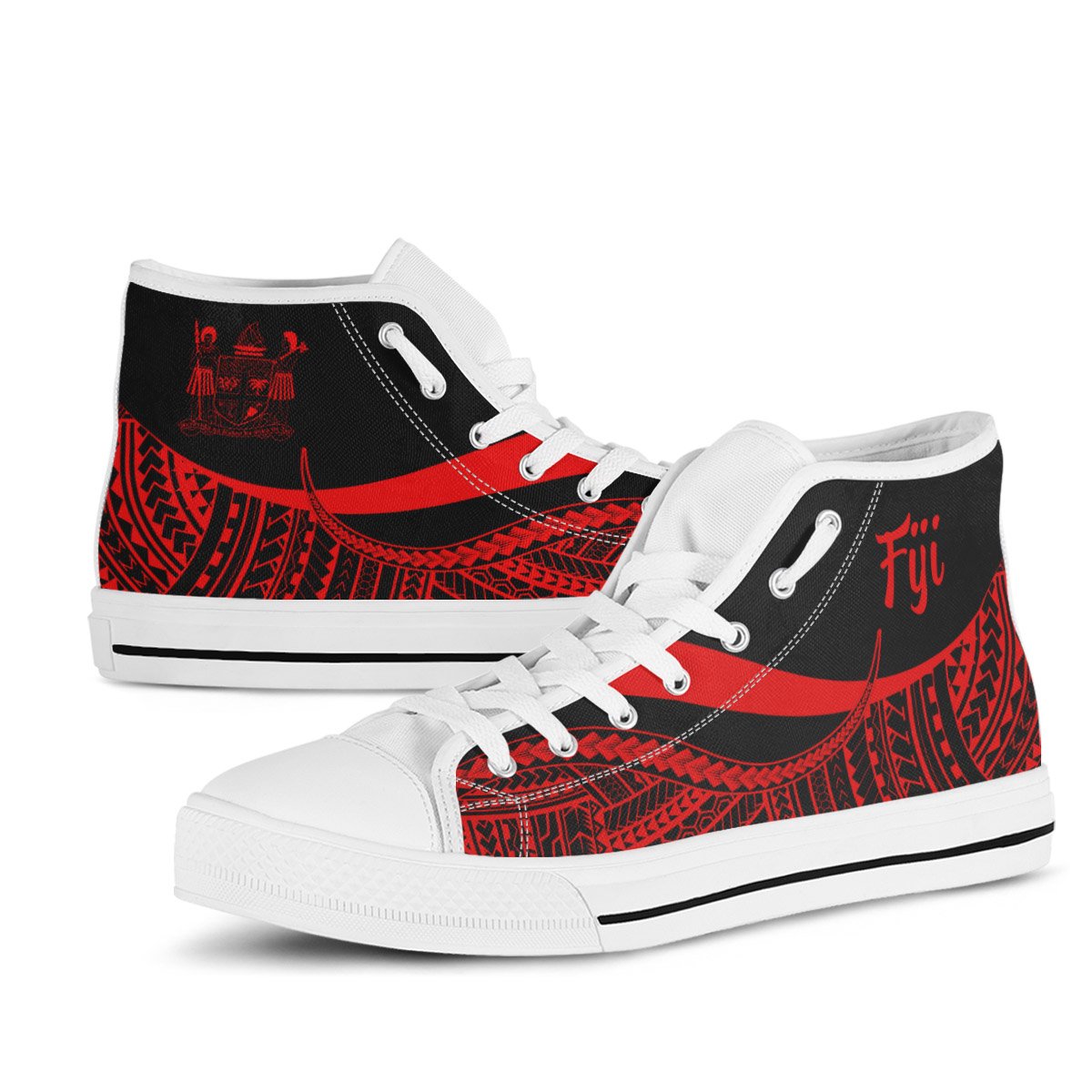Fiji High Top Shoes Red - Polynesian Tentacle Tribal Pattern Crest - Polynesian Pride
