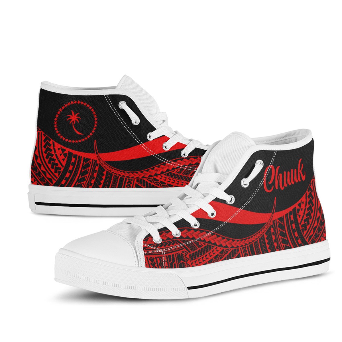 Chuuk High Top Shoes Red - Polynesian Tentacle Tribal Pattern - Polynesian Pride