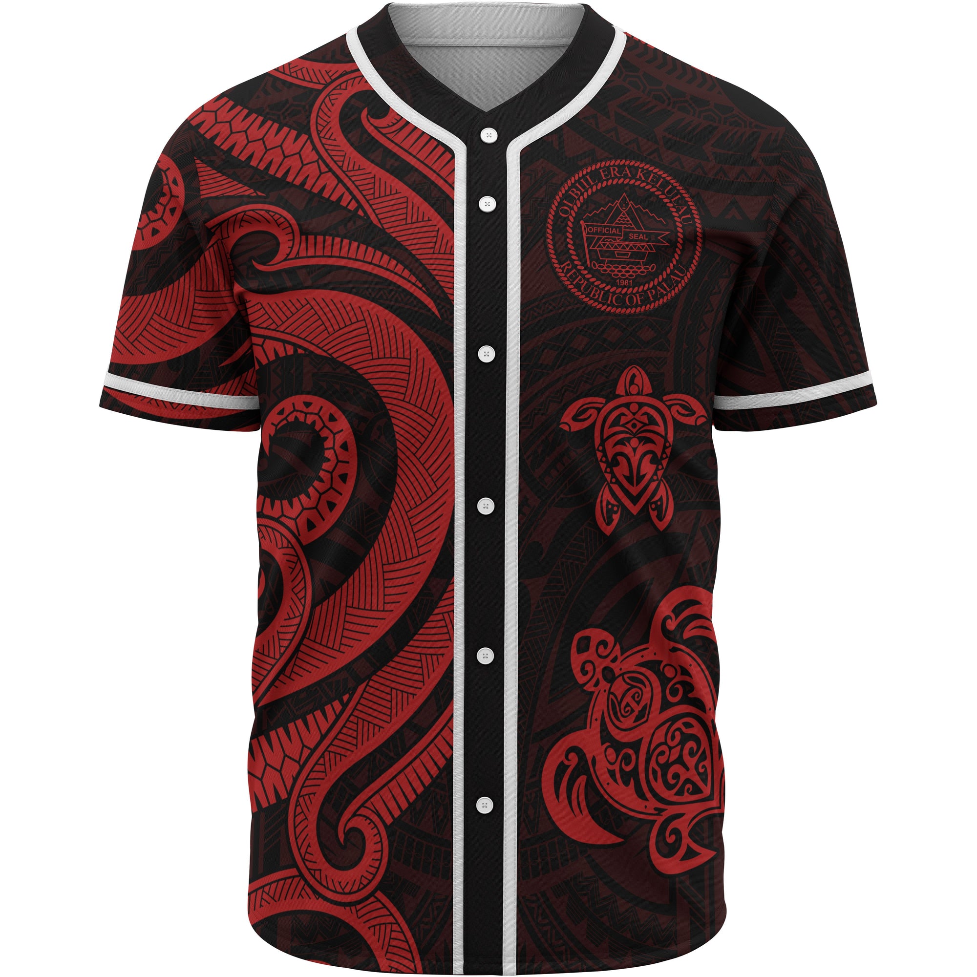 Palau Baseball Shirt - Red Tentacle Turtle Unisex Red - Polynesian Pride