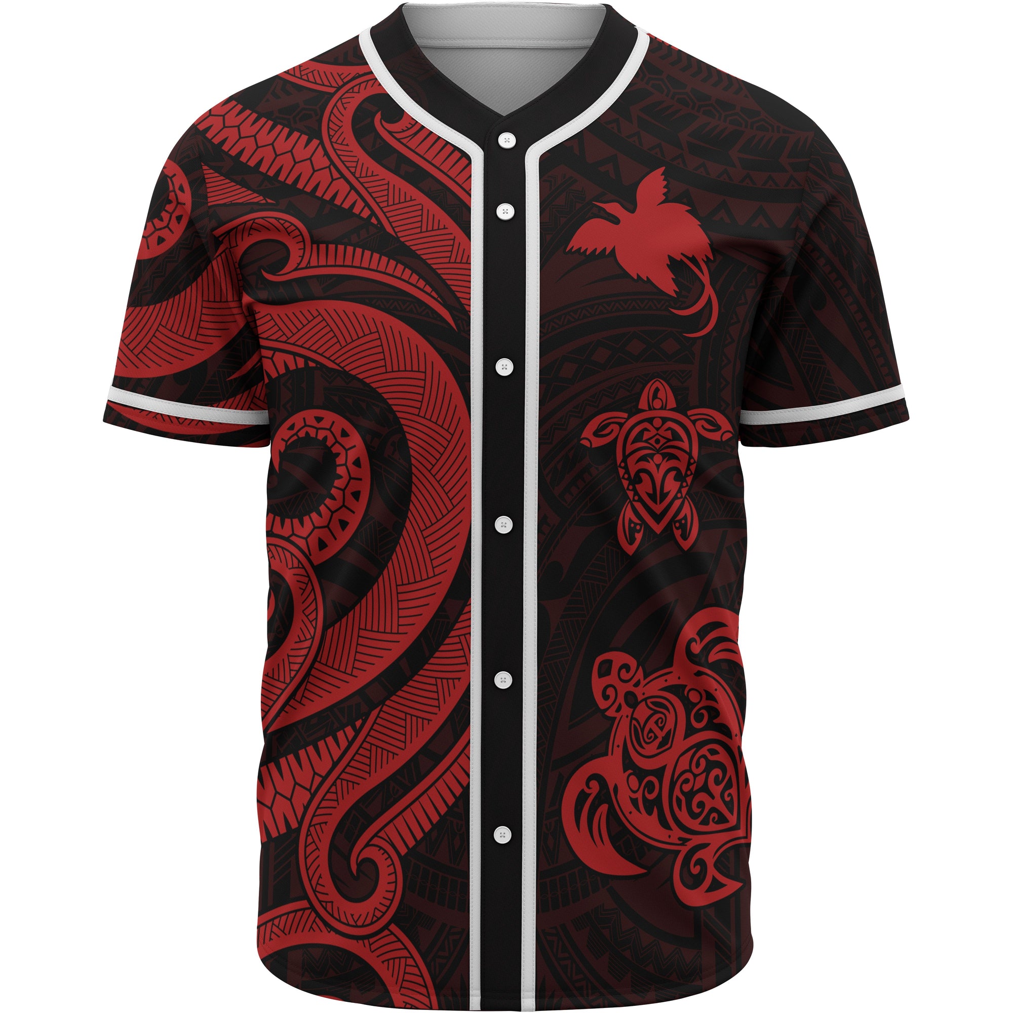Papua New Guinea Baseball Shirt - Red Tentacle Turtle Unisex Red - Polynesian Pride