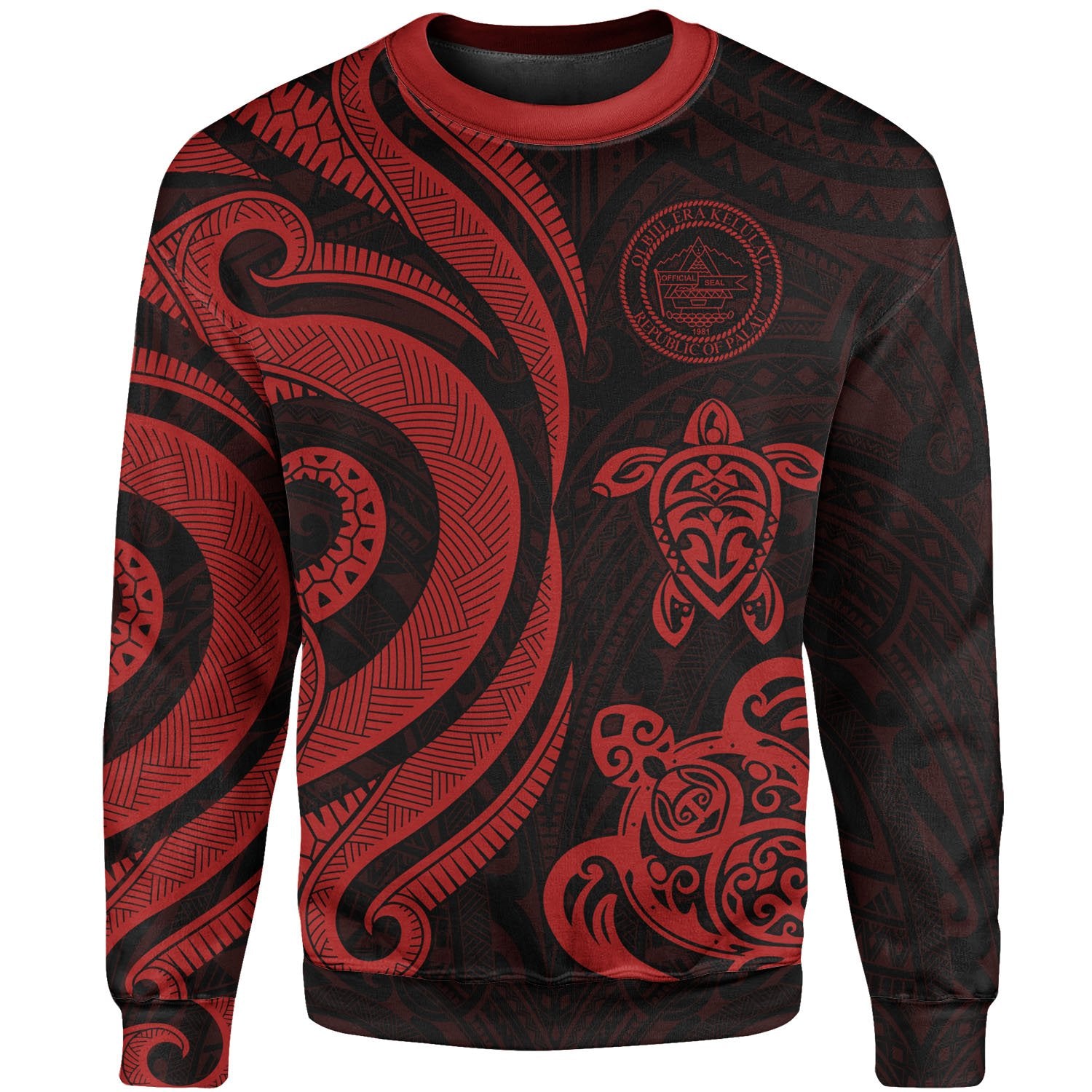 Palau Sweater - Red Tentacle Turtle Unisex Red - Polynesian Pride