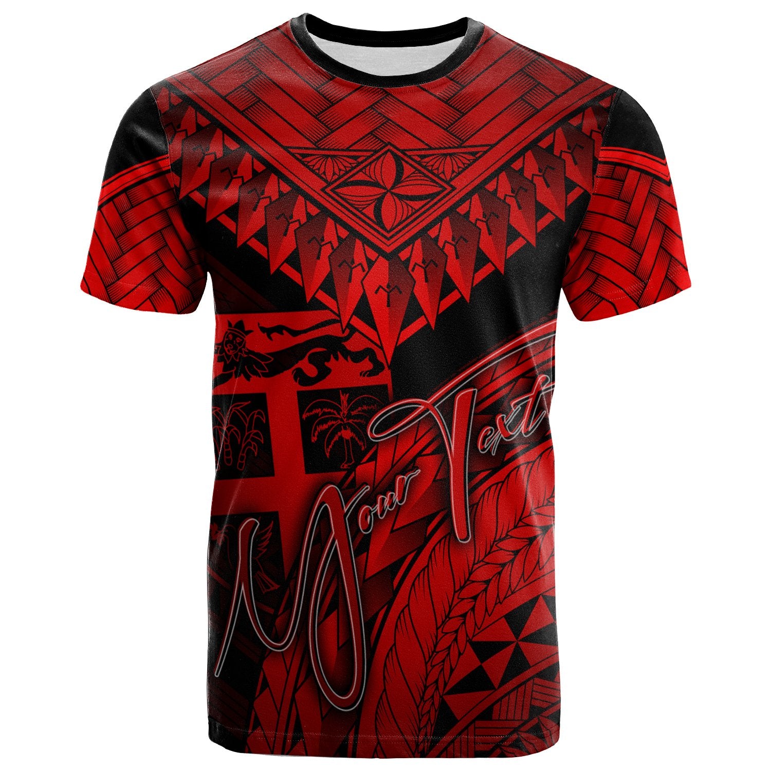 Fiji Custom T Shirt Red Polynesian Necklace and Lauhala Unisex Red - Polynesian Pride