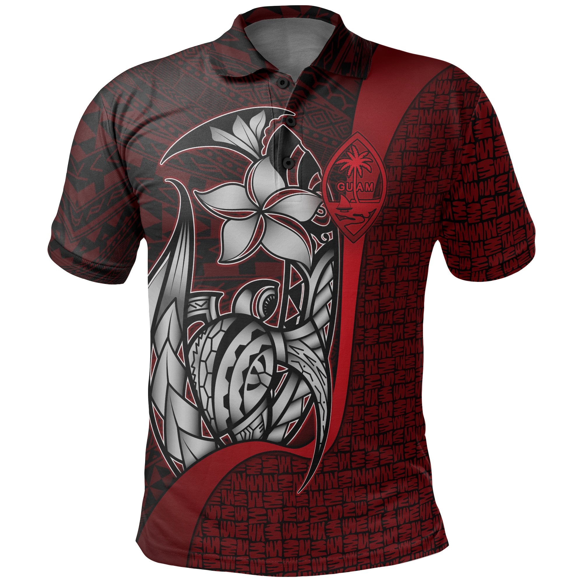 Guam Polo Shirt Red Turtle with Hook Unisex RED - Polynesian Pride