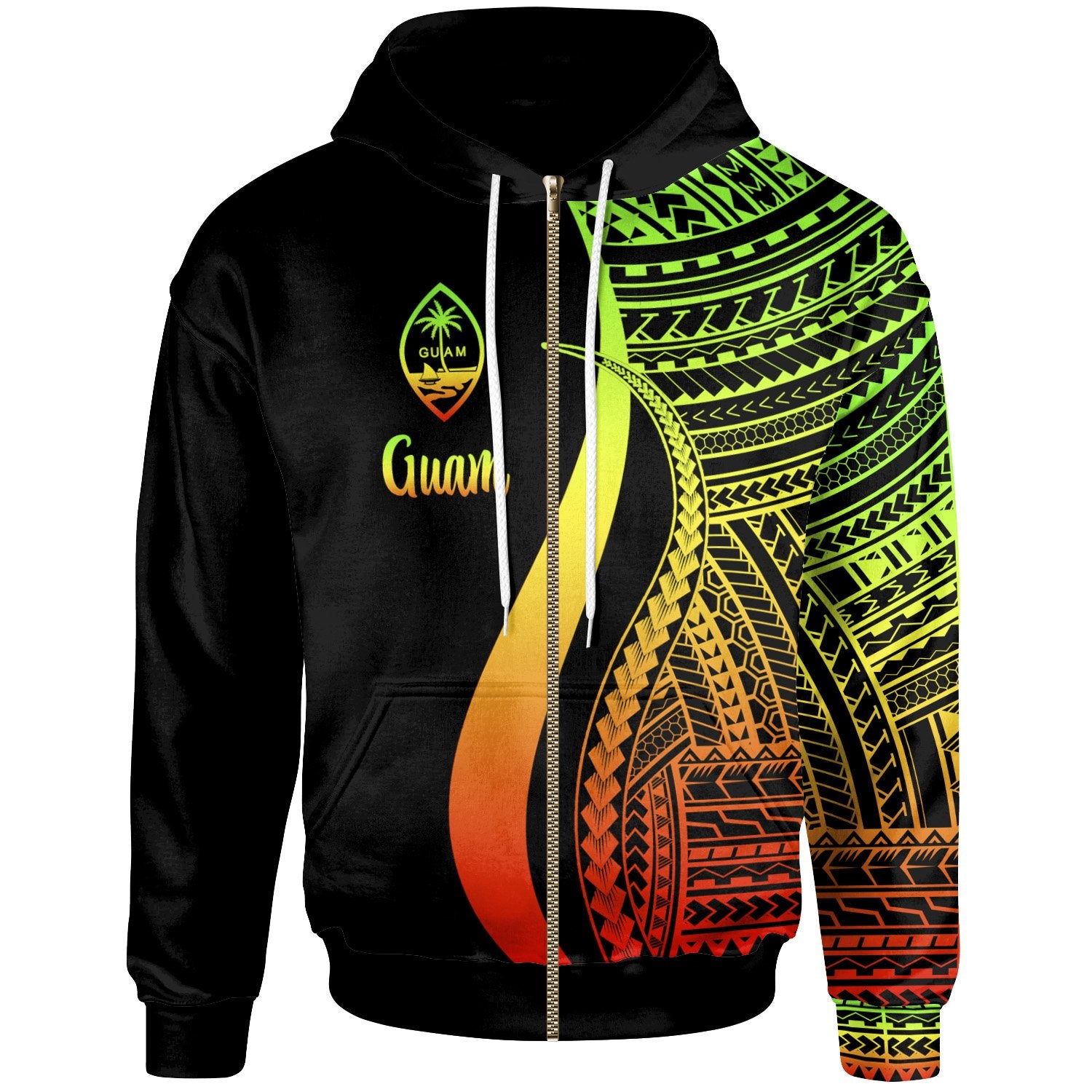 Guam Zip up Hoodie Reggae Tentacle Tribal Pattern Unisex Reggae - Polynesian Pride