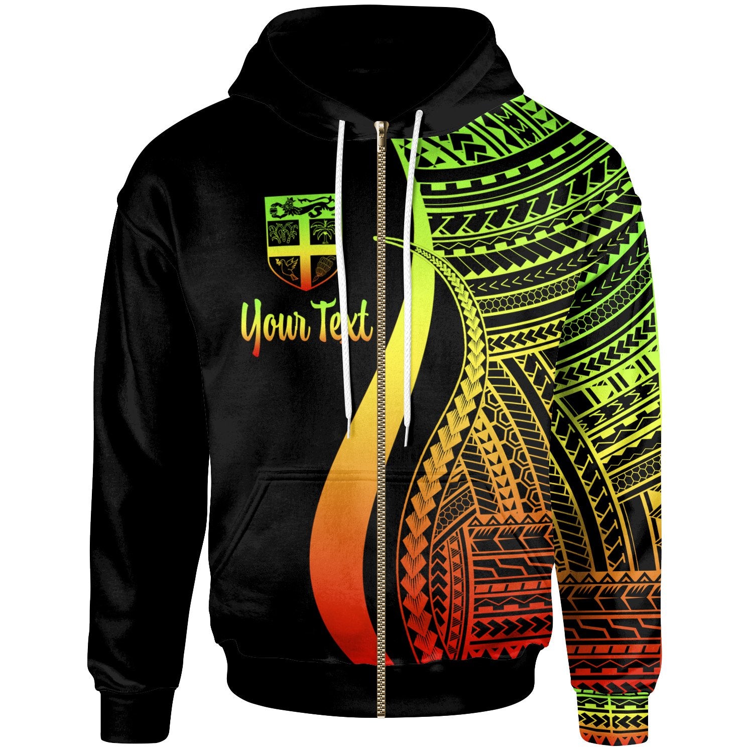 Fiji Custom Zip up Hoodie Reggae Tentacle Tribal Pattern Unisex Reggae - Polynesian Pride