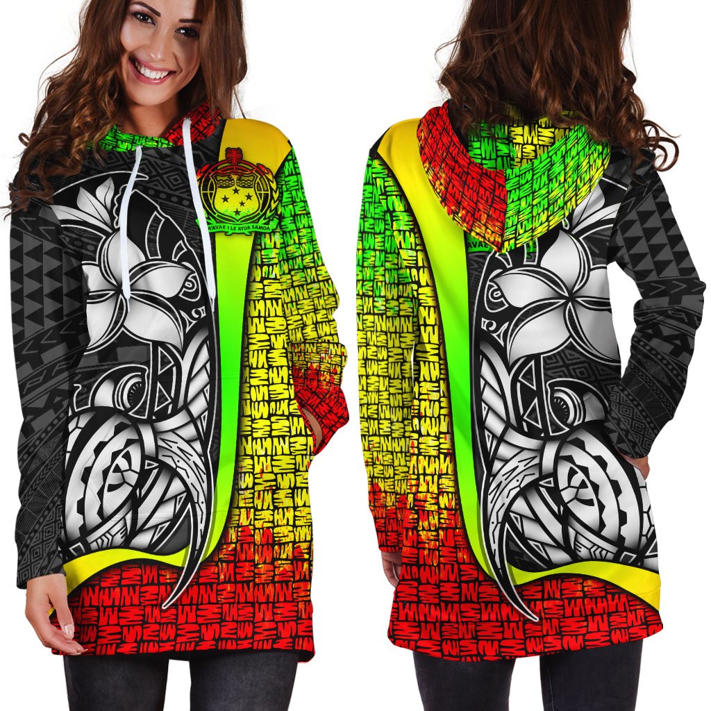 Samoa Polynesian Women's Hoodie Dress Reggae - Turtle With Hook - Polynesian Pride