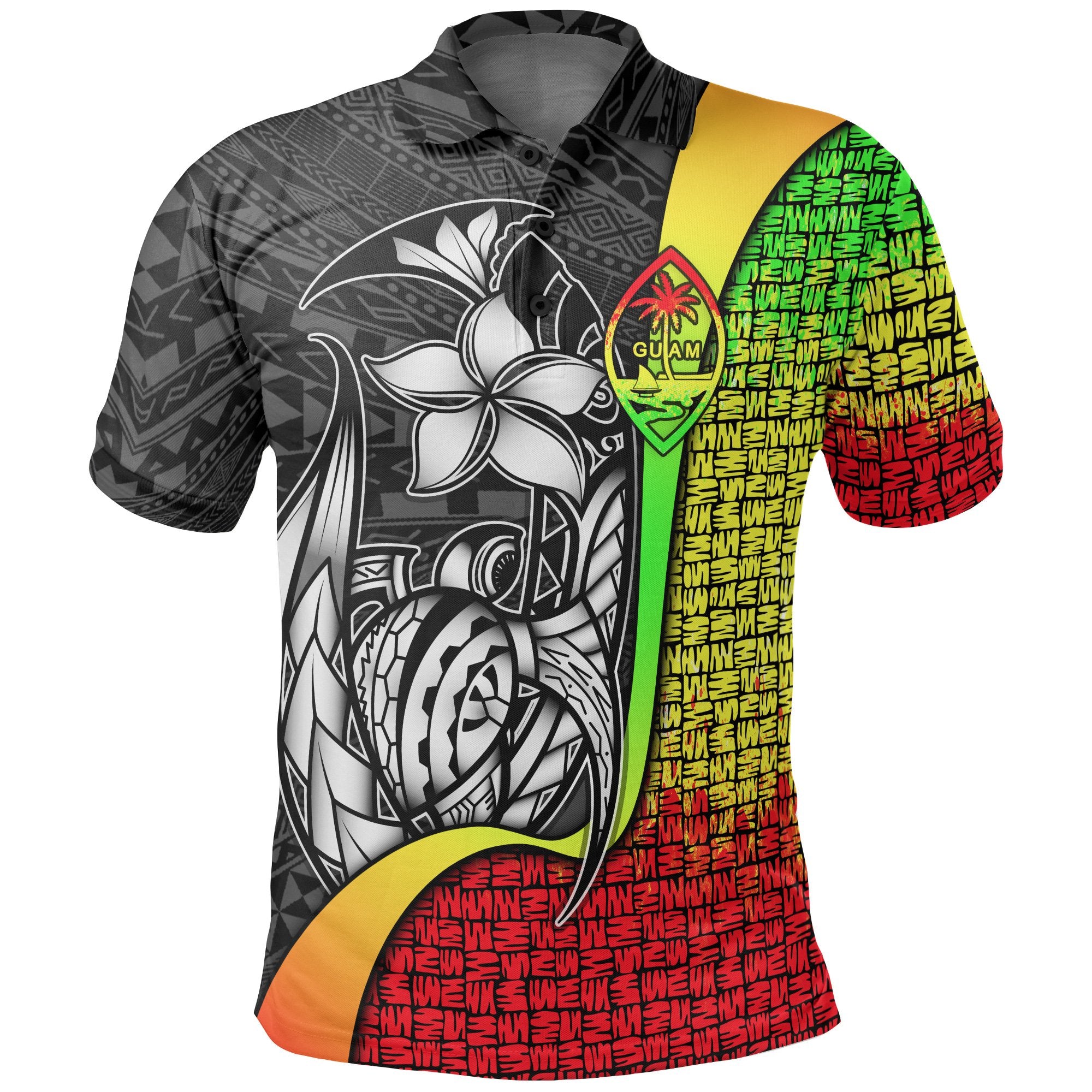 Guam Polo Shirt Reggae Turtle with Hook Unisex REGGAE - Polynesian Pride
