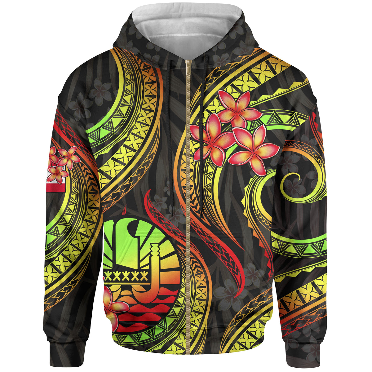 Tahiti Polynesian Zip up Hoodie Reggae Plumeria Unisex REGGAE - Polynesian Pride