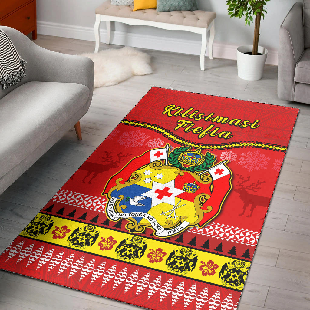 Tonga Christmas Area Rug Tongan Ngatu Kilisimasi Fiefia LT14 Red - Polynesian Pride