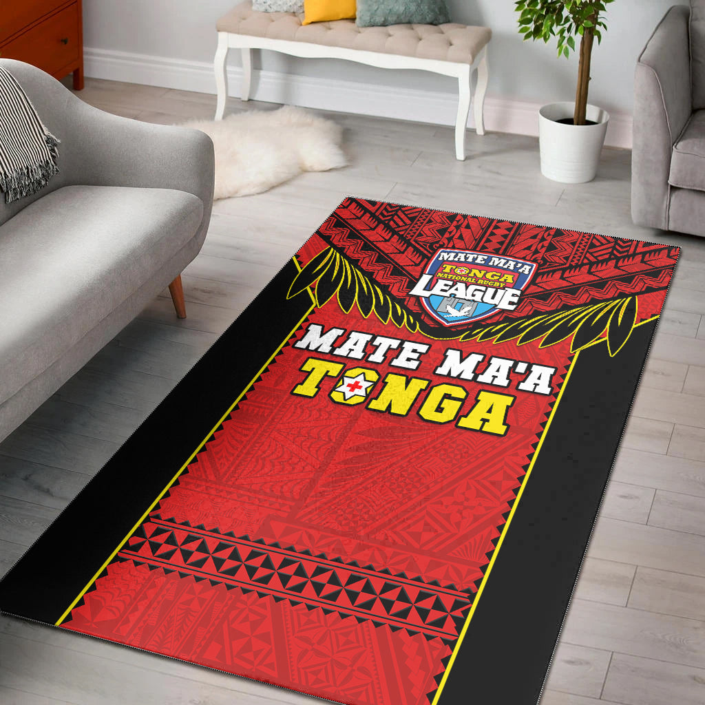 Tonga Rugby Area Rug Mate Maa Tonga Pacific Ngatu Black LT14 Red - Polynesian Pride