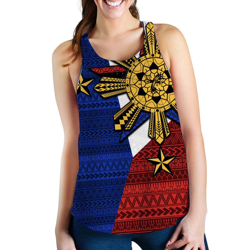 Filipino Women Tank Top Tribal Flag Style LT6 Blue - Polynesian Pride
