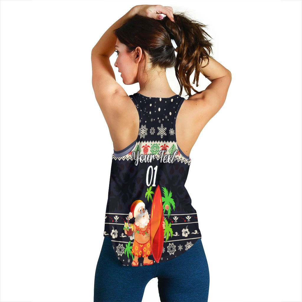(Custom Personalised) Hawaii Christmas Women Racerback Tank Santa Claus Surfing Simple Style - Navy LT8 - Polynesian Pride