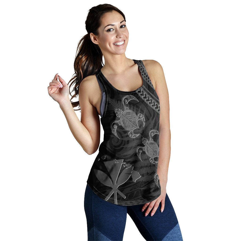 Hawaii Kanaka Turtle Fern Leaves Polynesian Women's Racerback Tank - Quini Style - AH - Polynesian Pride