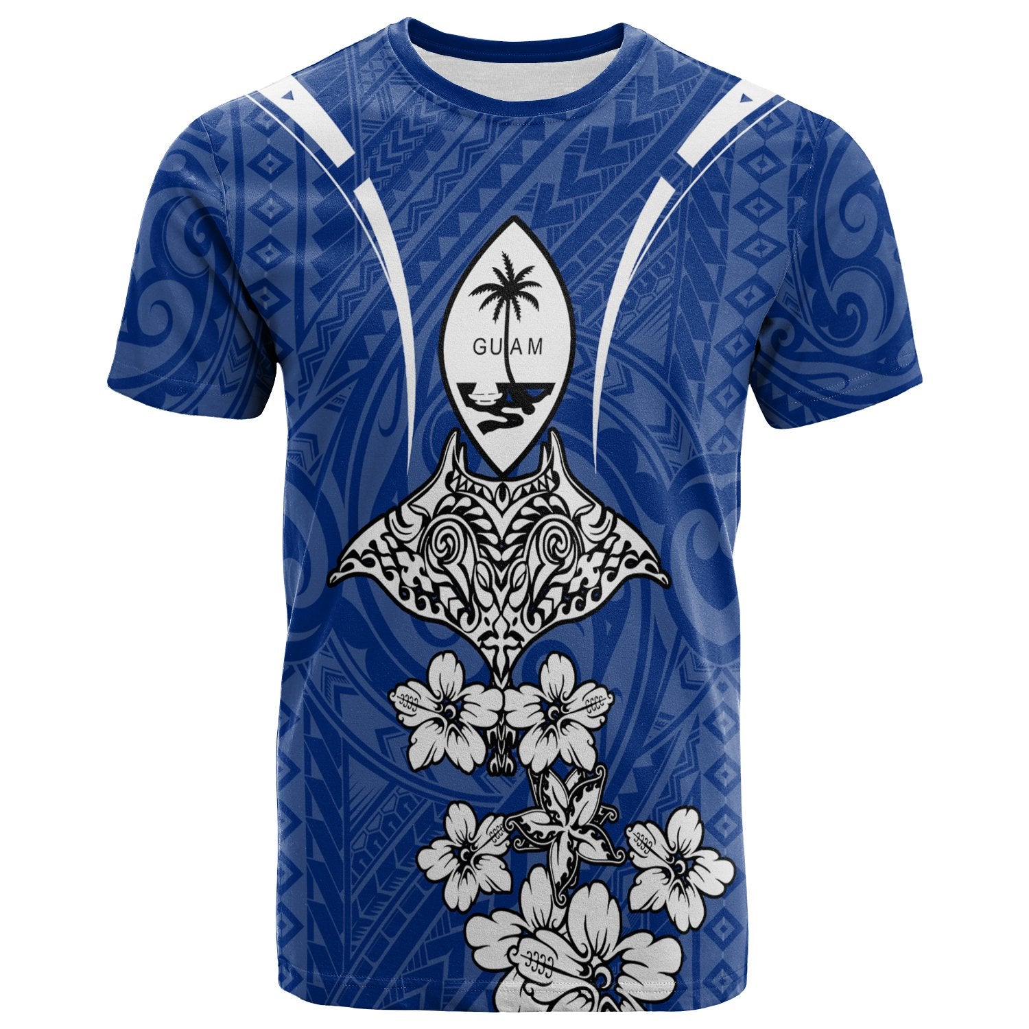 Guam T Shirt Ray Hibiscus Unisex Blue - Polynesian Pride
