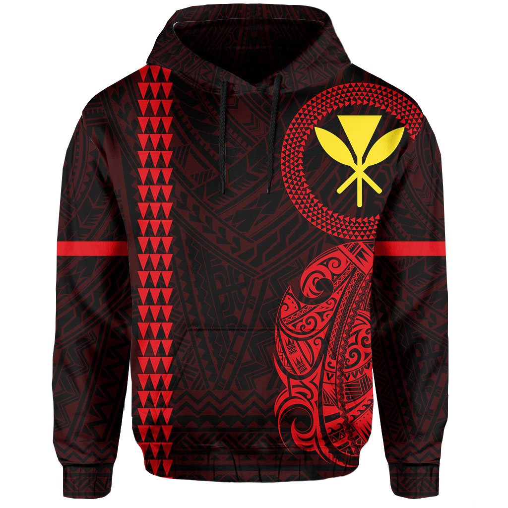Polynesian Kakau Kanaka Flag of Hawaii Hoodie Red - Polynesian Pride
