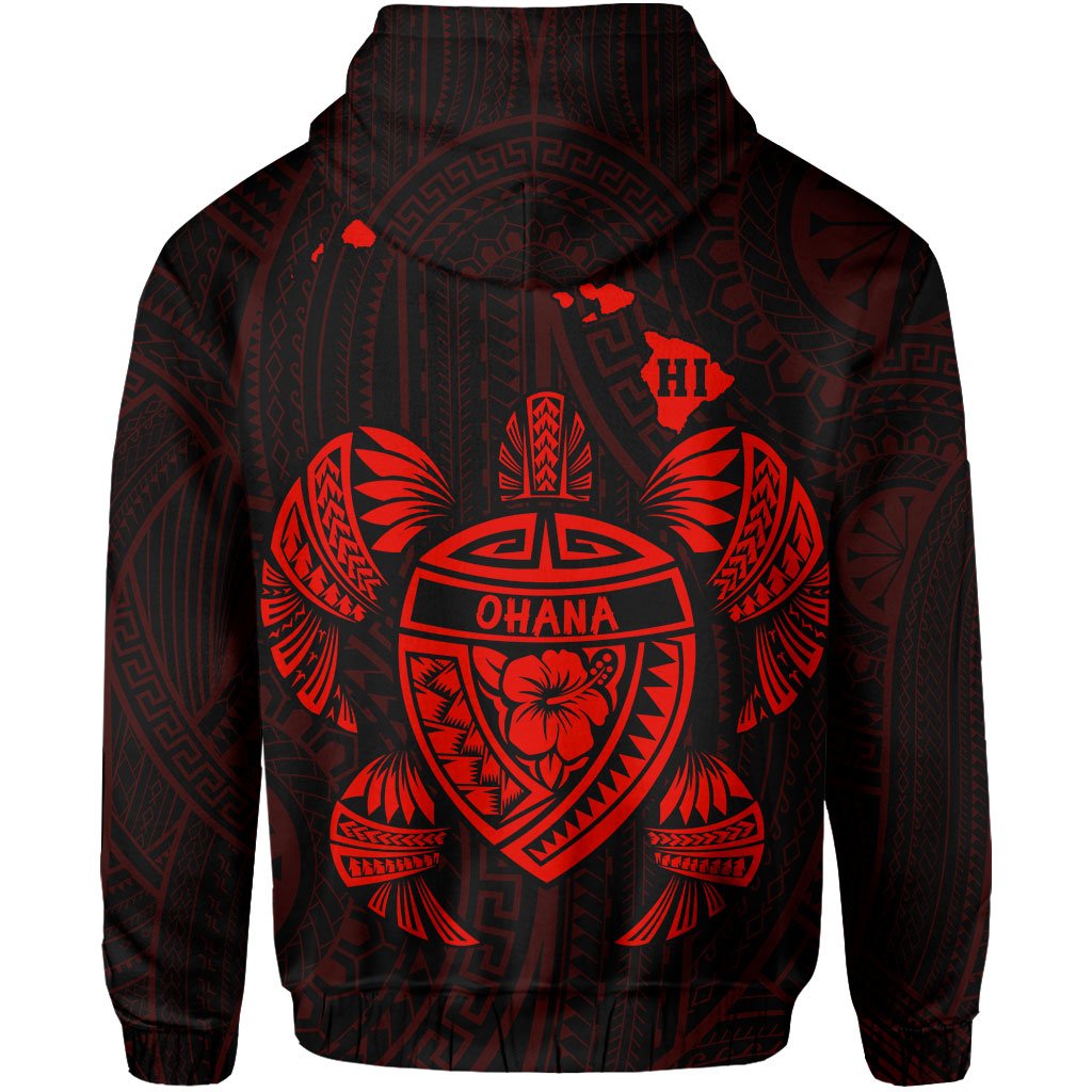 Polynesian Kakau Turtle Ohana Map of Hawaii Zip Hoodie Red - Polynesian Pride