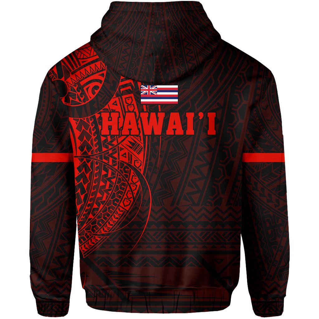 Polynesian Kakau Kanaka Flag of Hawaii Zip Hoodie Red - Polynesian Pride