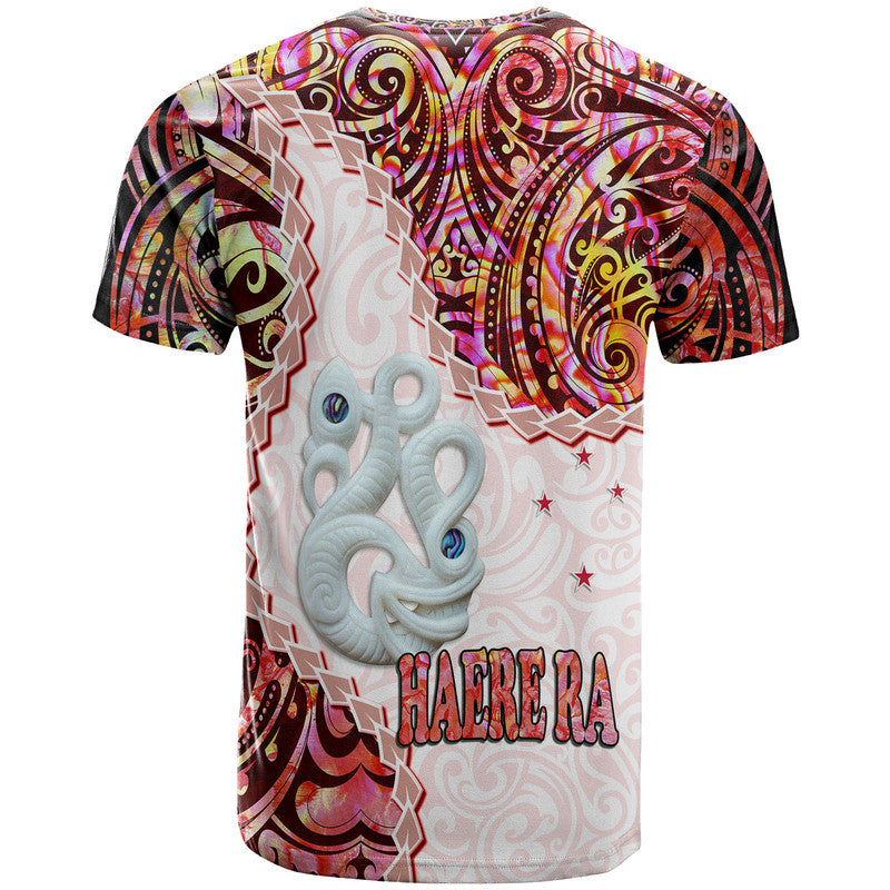 New Zealand Maori T Shirt Aotearoa Manaia Red Paua Shell Heare Ra LT9 - Polynesian Pride