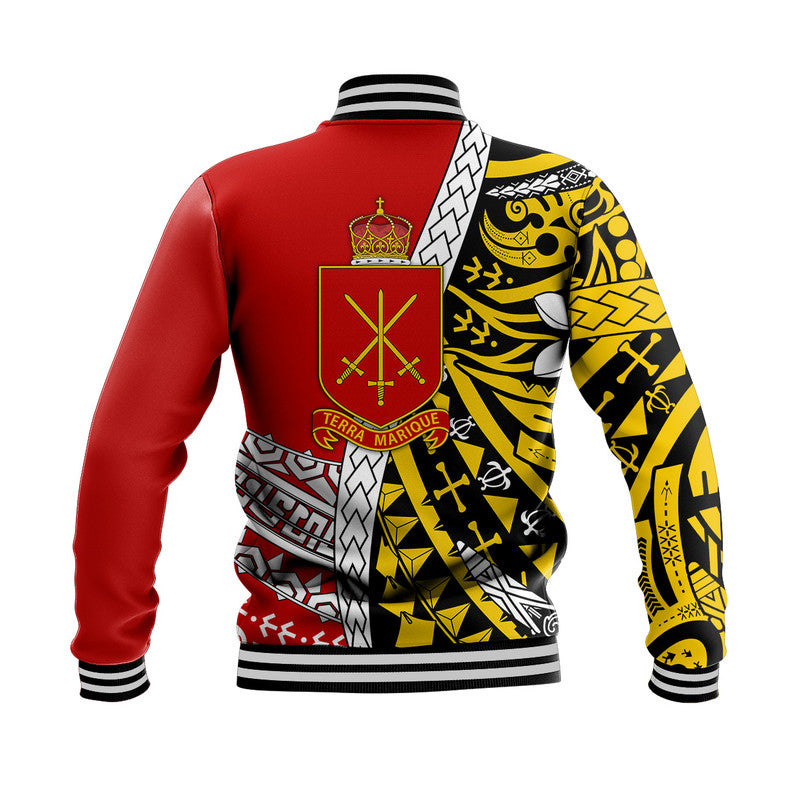 (Custom Personalised) Tonga Terra Marique Baseball Jacket Red Polynesian Minimalist Style LT9 - Polynesian Pride