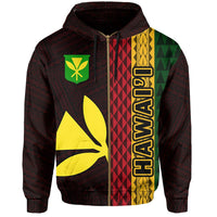 Polynesian Kakau Kanaka Flag Map of Hawaii Zip Hoodie Red - Polynesian Pride