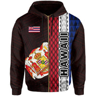 Polynesian Kakau Hawaii Flag Royal Coat of Arms Hawaii Zip Hoodie Red - Polynesian Pride