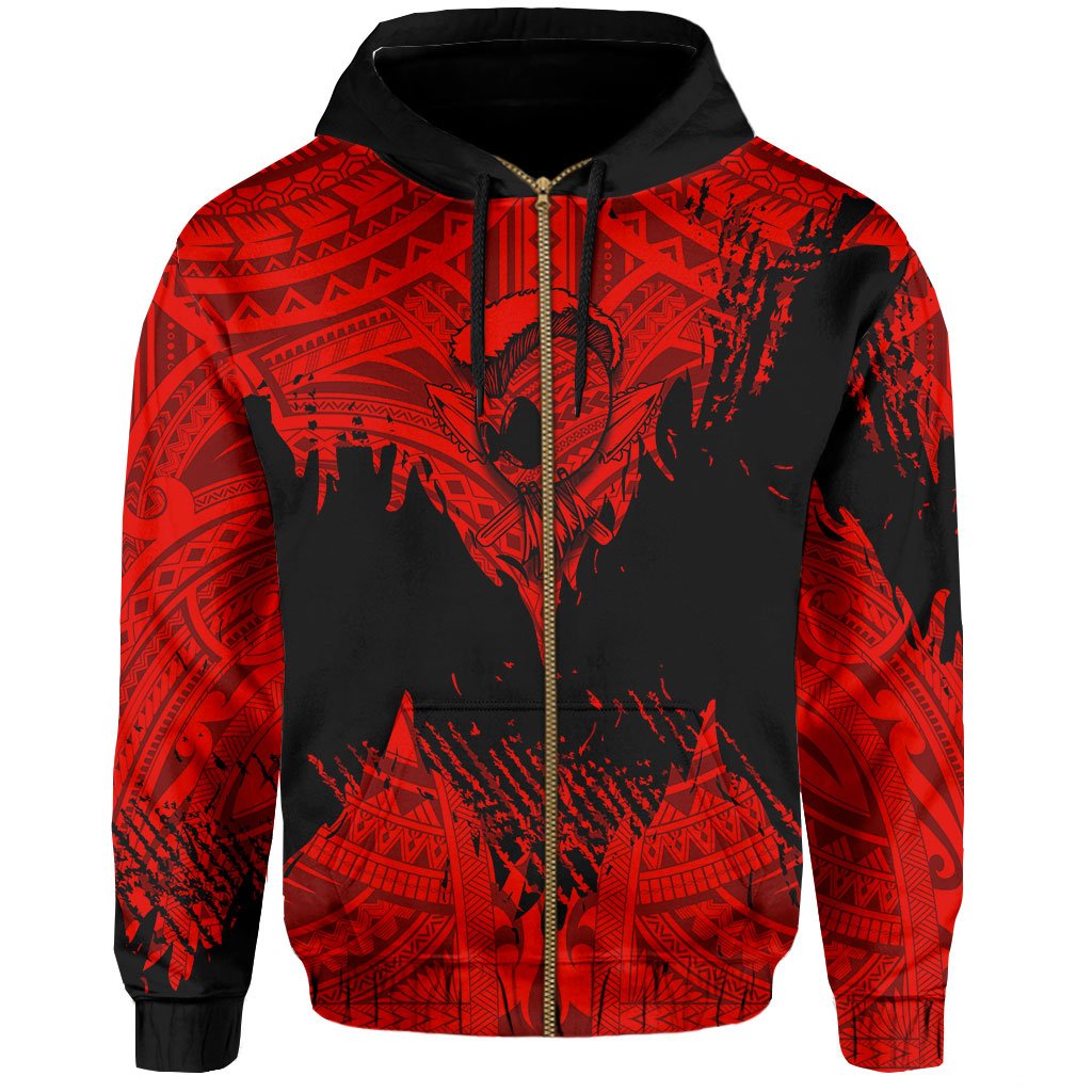 Hawaii Polynesian Hoodie Zip Warrior Ikaika Benjamin Style Red - Polynesian Pride
