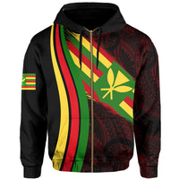 Hawaii Polynesian Kanaka Flag Hoodie Zip Red Ten Style - Polynesian Pride