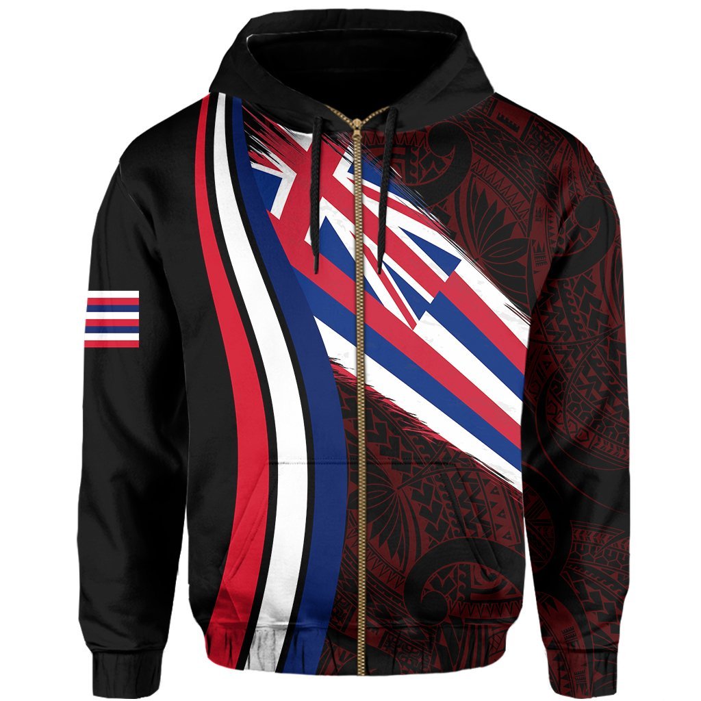 Hawaii Flag Polynesian Hoodie Zip Ten Style - Polynesian Pride