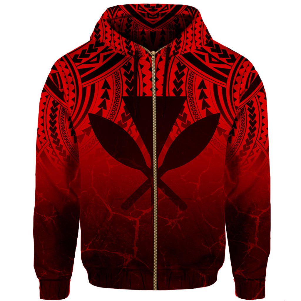Hawaii Polynesian Kanaka Map Eruption Hoodie Zip Roman Style Red - Polynesian Pride
