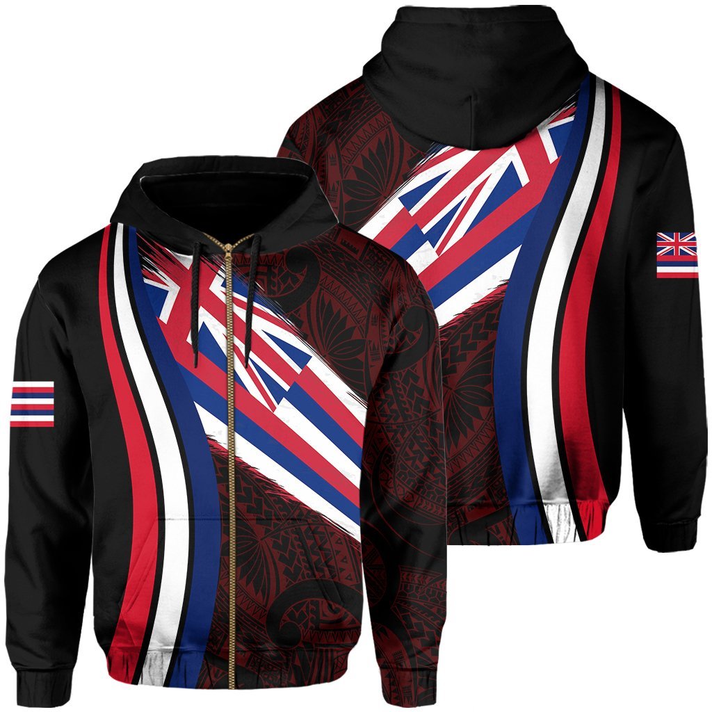 Hawaii Flag Polynesian Hoodie Zip Ten Style - Polynesian Pride