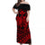 Hawaii Turtle With Hibiscus Tribal Off Shoulder Dress Red - LT12 Long Dress Red - Polynesian Pride