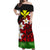 Hawaii Off Shoulder Dress - Banana Leaf With Plumeria Flowers Red - LT12 Long Dress Red - Polynesian Pride