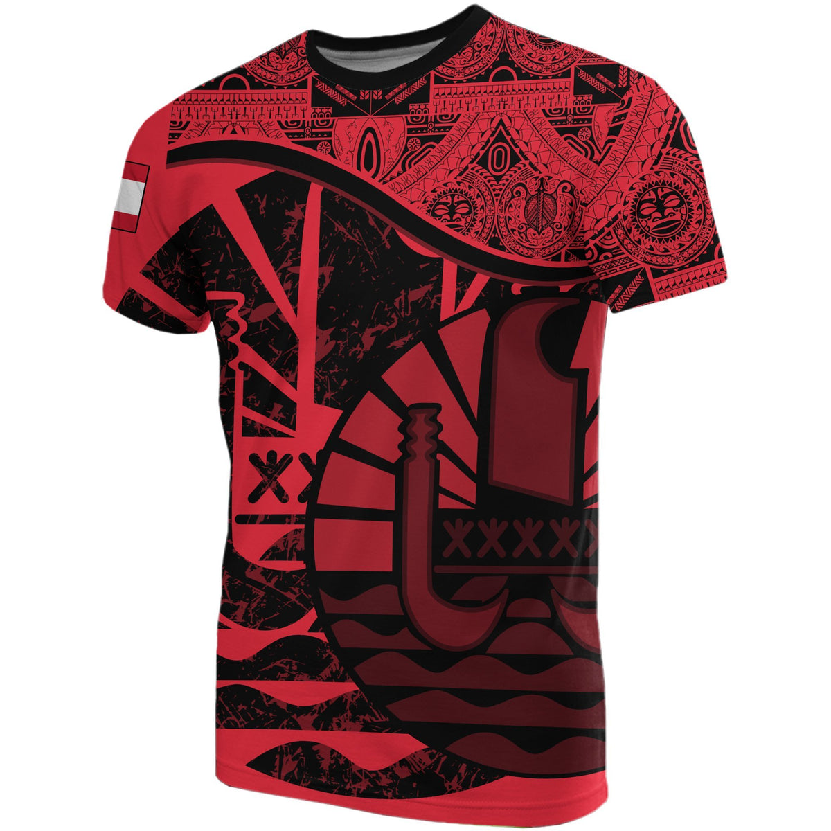 Tahiti T Shirt Tahiti Flag Vintage Style Red A02 Unisex Red - Polynesian Pride