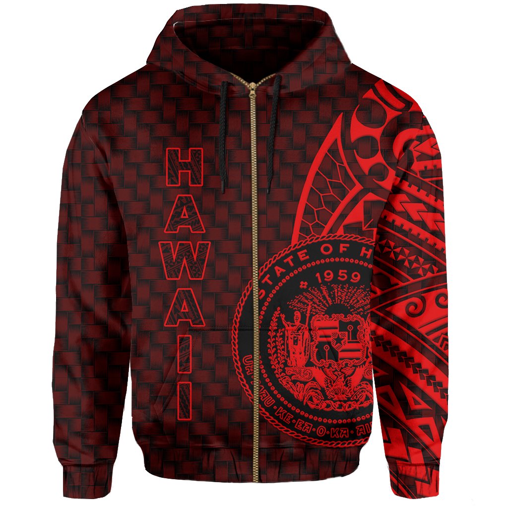 Hawaii Polynesian Zipper Hoodie Red Emboss Style - Polynesian Pride