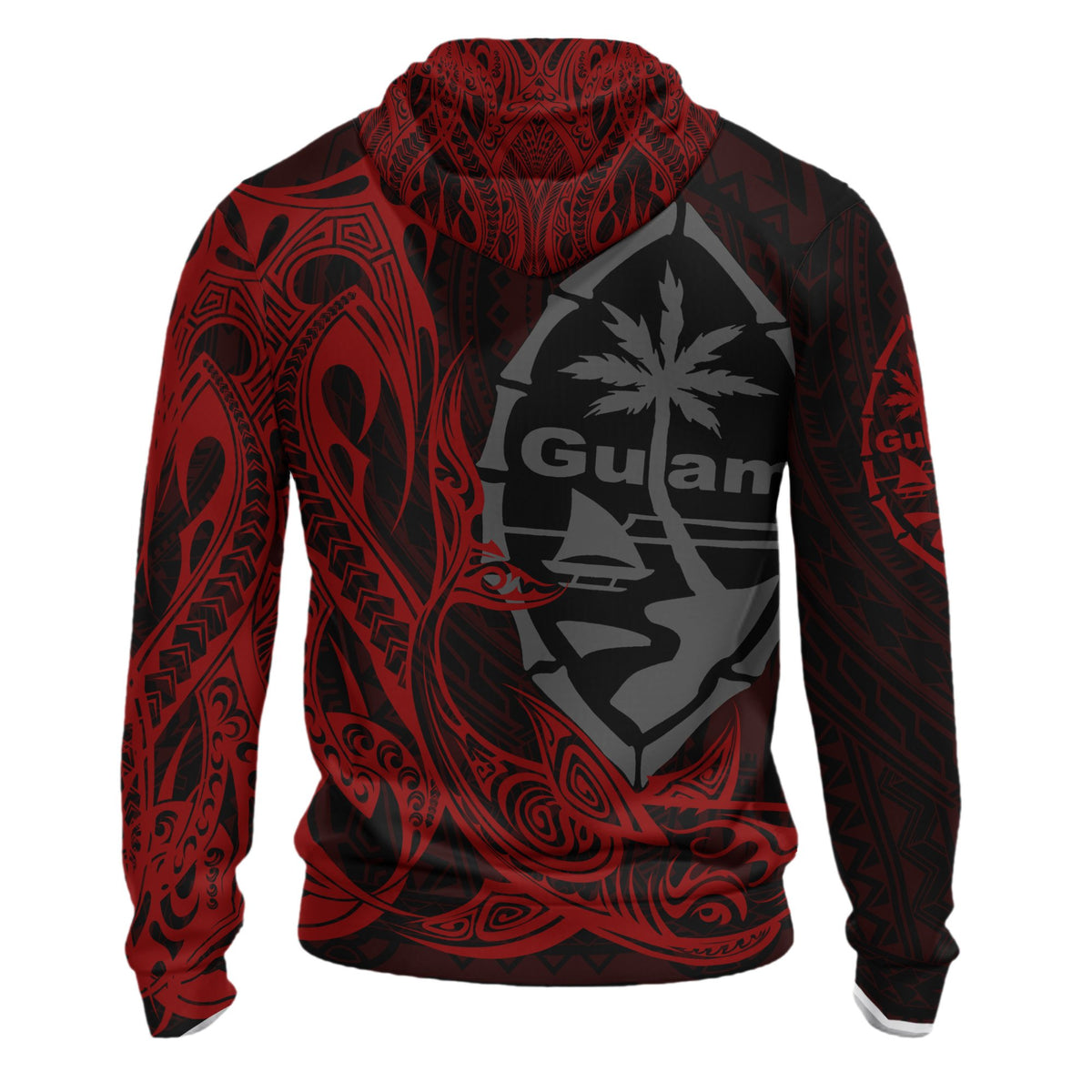 Guam Zip up Hoodie Guam Seal With Shark Red Color - Polynesian Pride