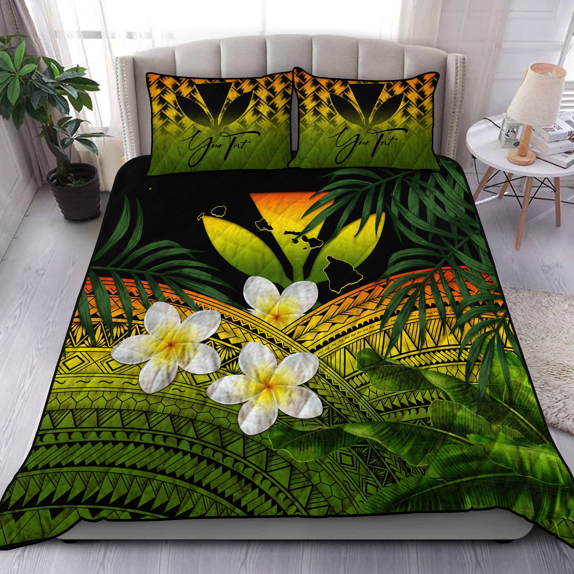 (Custom) Kanaka Maoli (Hawaiian) Quilt Bed Set, Polynesian Plumeria Banana Leaves Reggae Personal Signature Reggae - Polynesian Pride