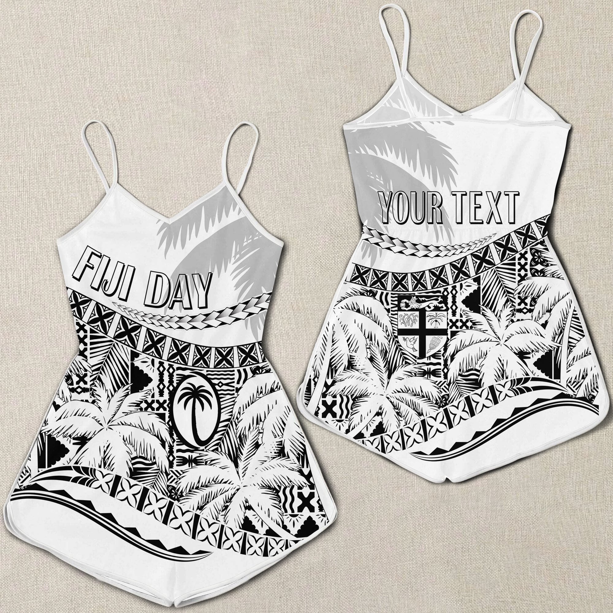Personalised Fiji Day Rompers Flying Fijians Masi Kesa Style - White LT7 White - Polynesian Pride