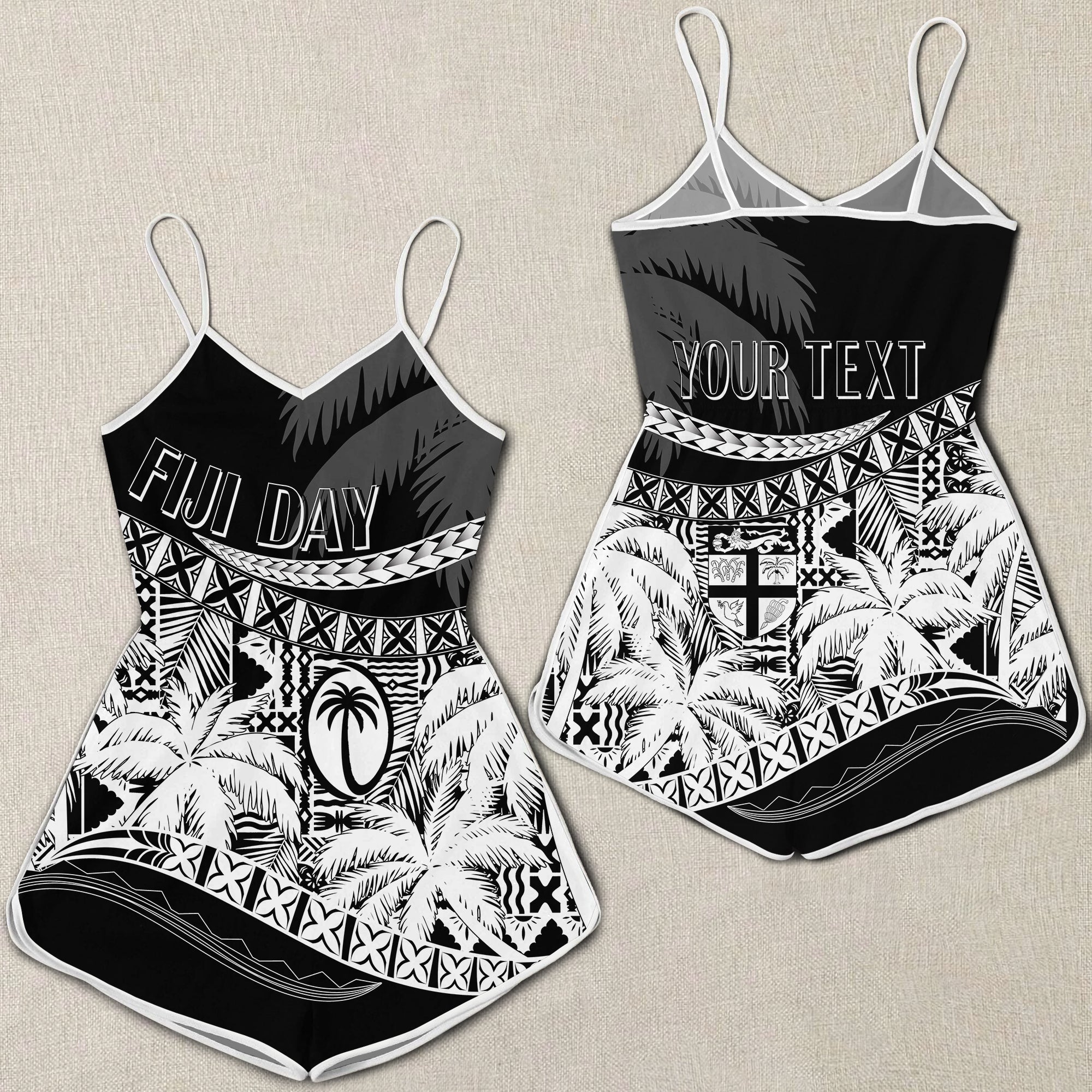 Personalised Fiji Day Rompers Flying Fijians Masi Kesa Style - Black LT7 Black - Polynesian Pride