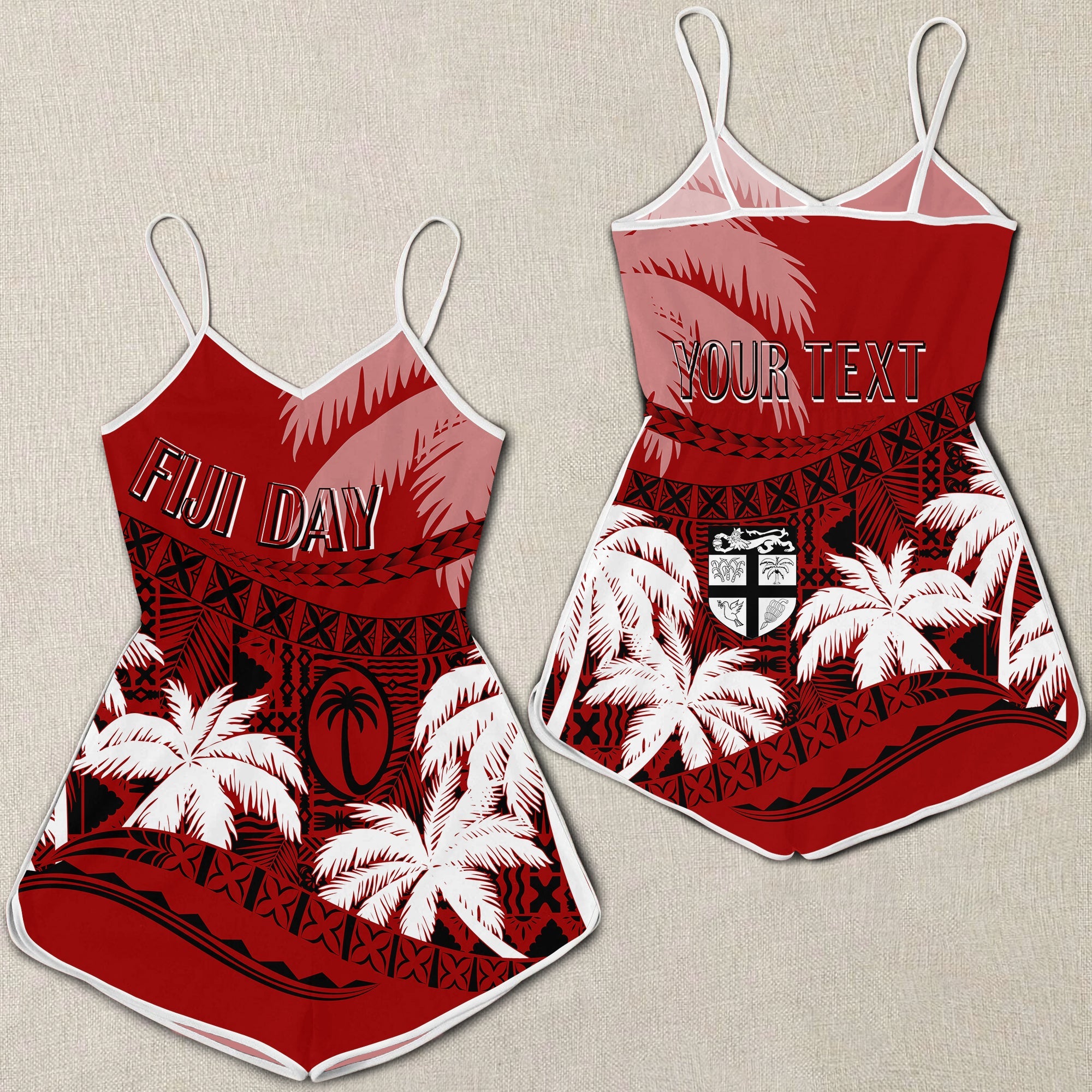 Personalised Fiji Day Rompers Flying Fijians Masi Kesa Style - Red LT7 Red - Polynesian Pride
