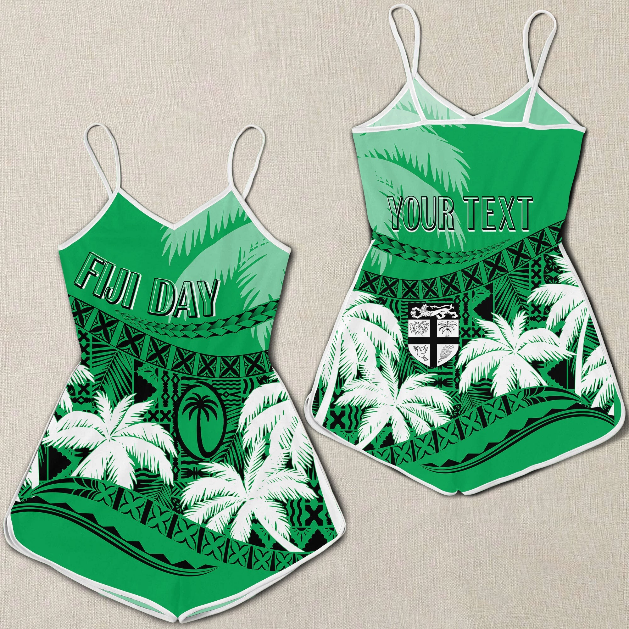 Personalised Fiji Day Rompers Flying Fijians Masi Kesa Style - Green LT7 Green - Polynesian Pride