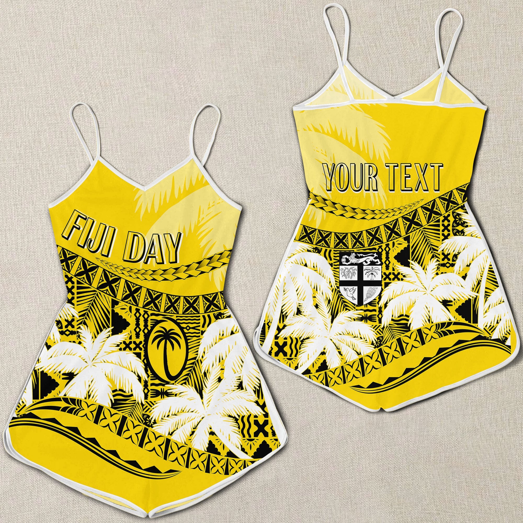 Personalised Fiji Day Rompers Flying Fijians Masi Kesa Style - Gold LT7 Gold - Polynesian Pride