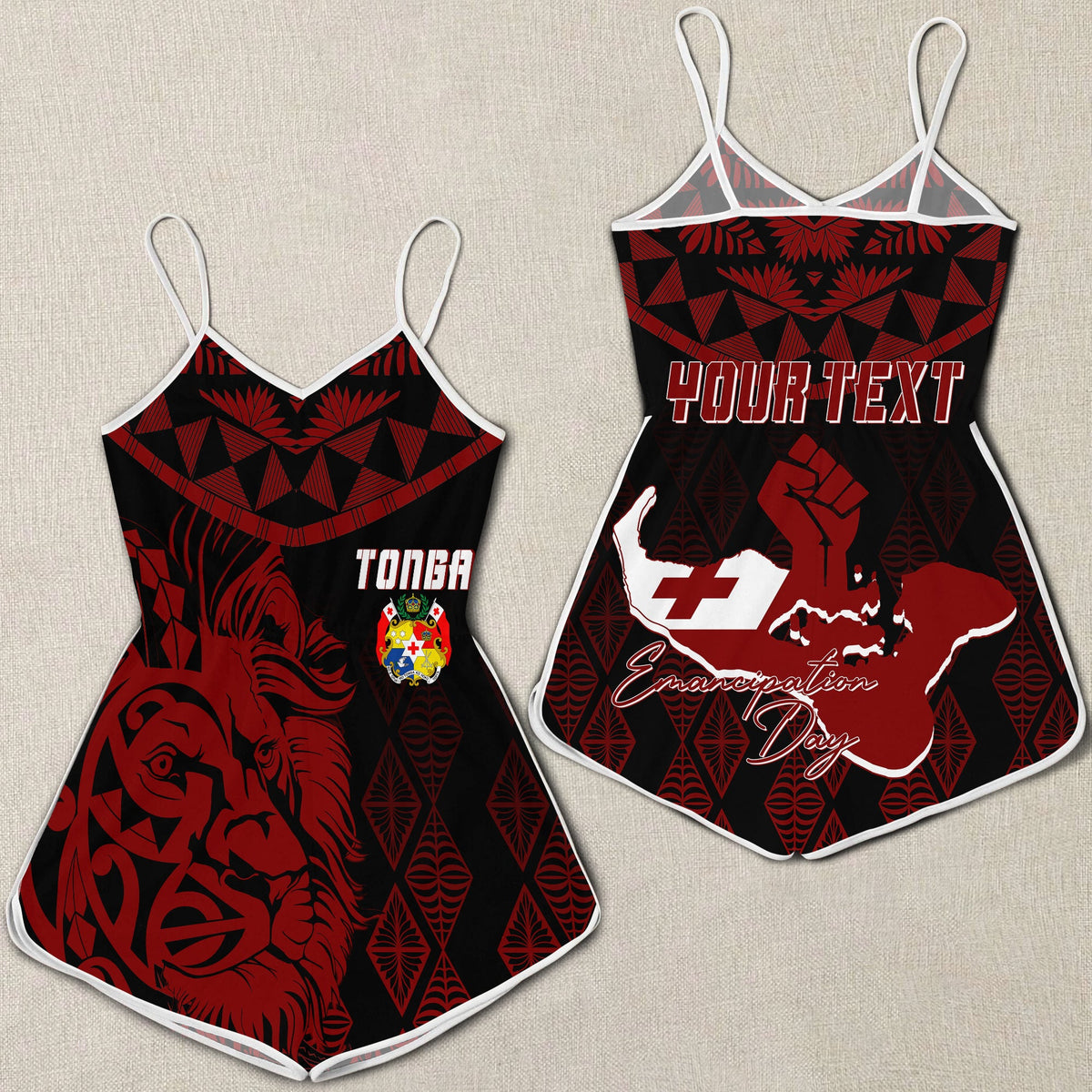 Tonga Personalised Rompers Emancipation Day Lion Style - Black LT7 Black - Polynesian Pride