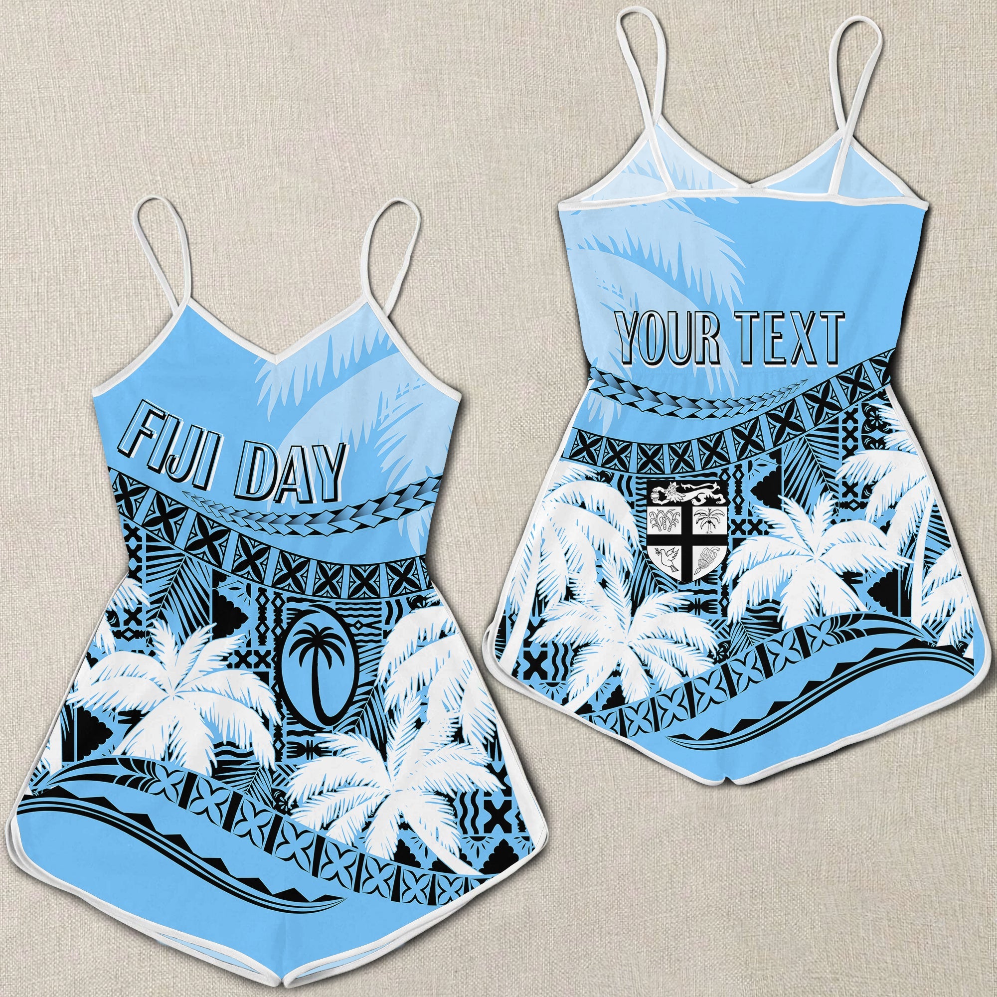 Personalised Fiji Day Rompers Flying Fijians Masi Kesa Style - Turquoise LT7 Turquoise - Polynesian Pride