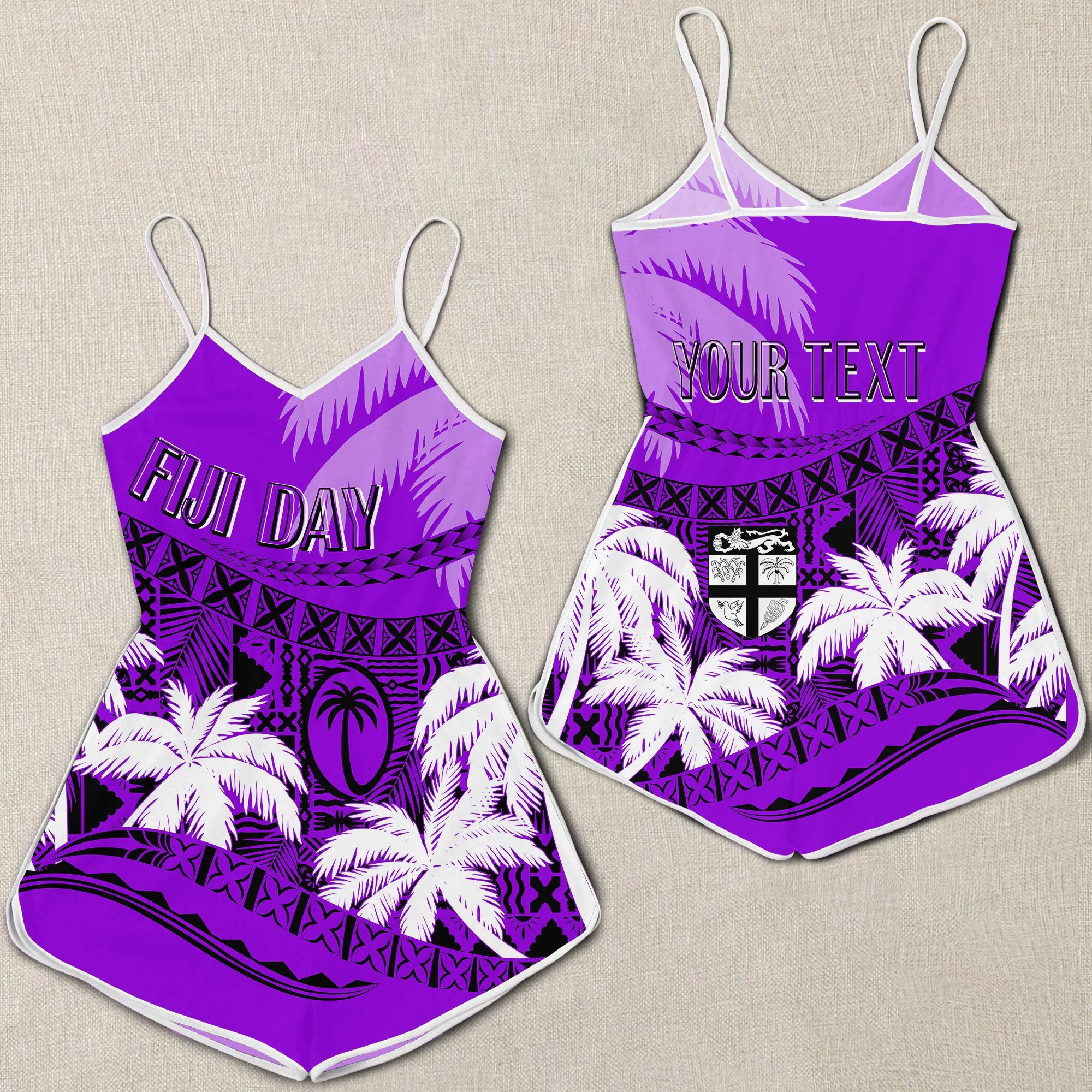Personalised Fiji Day Rompers Flying Fijians Masi Kesa Style - Violet LT7 Violet - Polynesian Pride