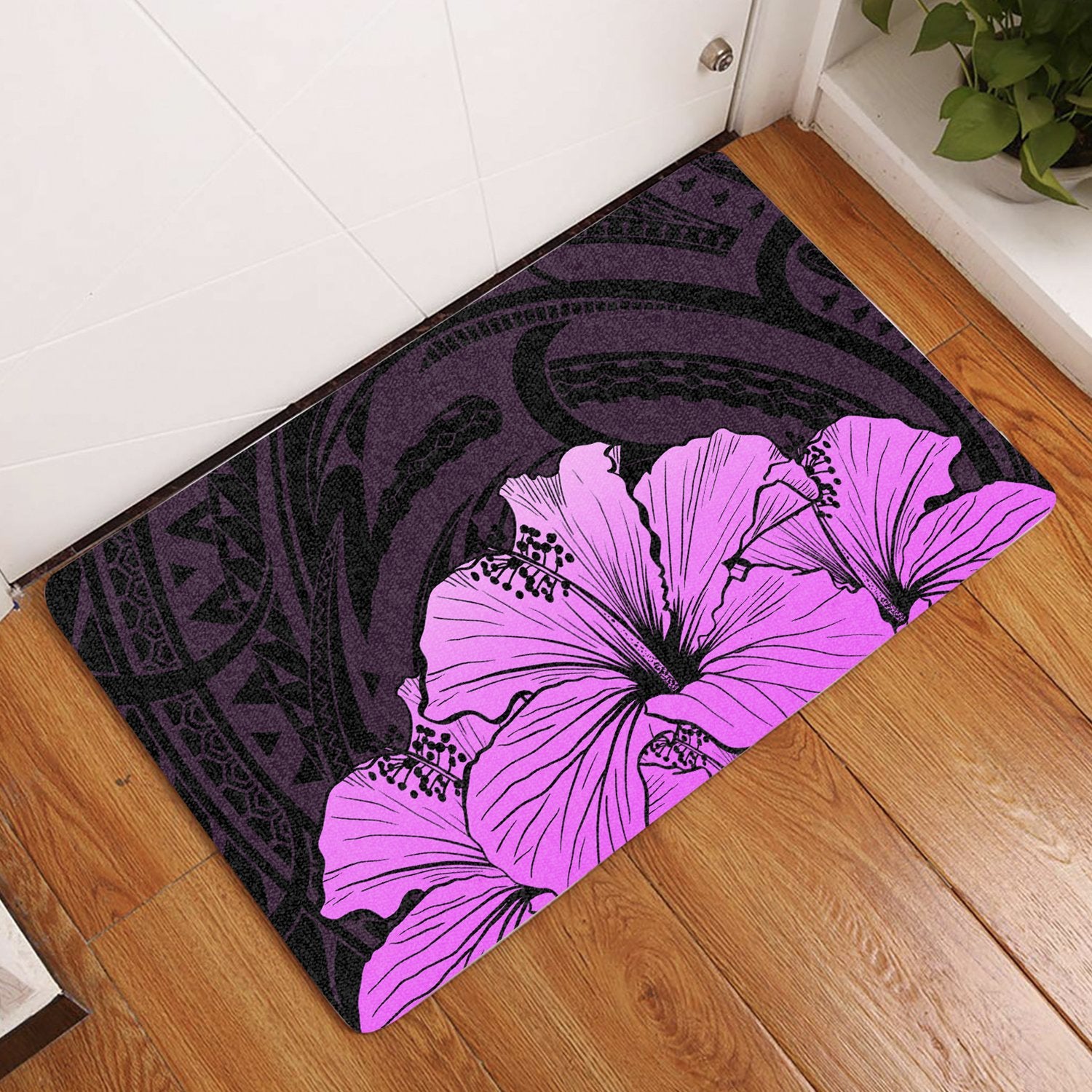 Royal Hibiscus Polynesian Tribal Door Mat Pink AH Door Mat Pink - Polynesian Pride