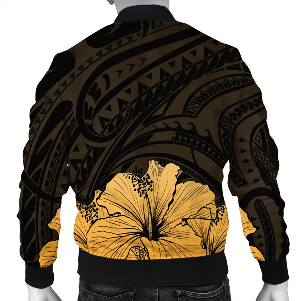 Royal Hibiscus Polynesian Tribal Golden Bomber Jacket - AH - Polynesian Pride