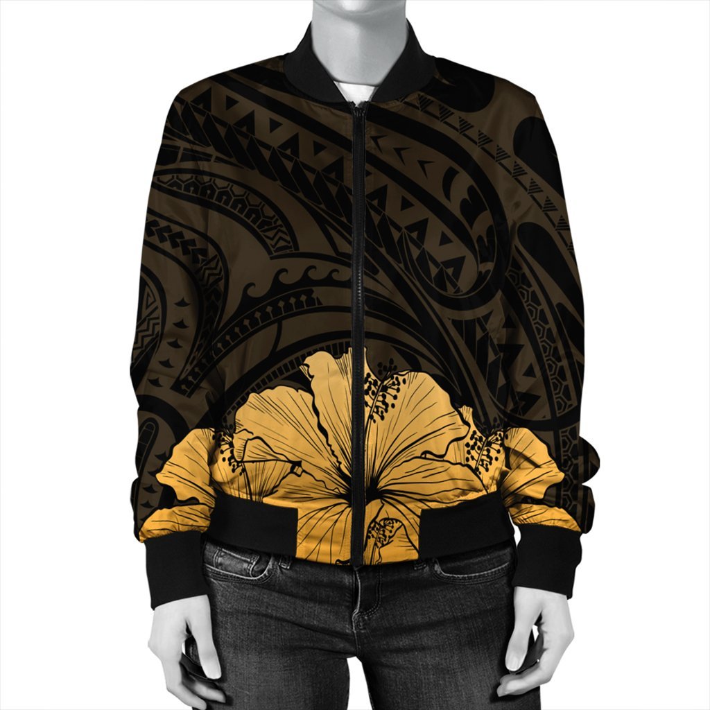 Royal Hibiscus Polynesian Tribal Golden Bomber Jacket - AH - Polynesian Pride