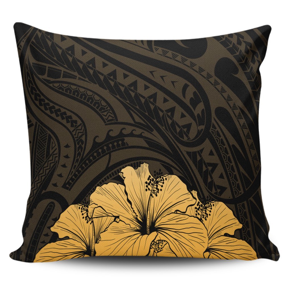 Royal Hibiscus Polynesian Tribal Golden Pillow Covers - AH Pillow Covers Black - Polynesian Pride
